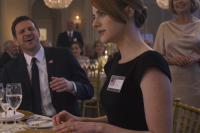 At a luxury mountain resort party, my mother-in-law handed me a name badge. It read: “HOUSEKEEPER.” My husband laughed and said, “Food’s for family”… there wasn’t even a chair for me at the table—and when I slipped off my wedding ring in front of 300 guests, they finally realized I wasn’t there to beg for a seat…