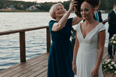 At our wedding, my mother-in-law yanked off my wig — I stood there exposed — then my husband stepped in, hurled it into the lake, and said one sentence that made the entire reception applaud; a few weeks later, her trembling letter changed our lives.